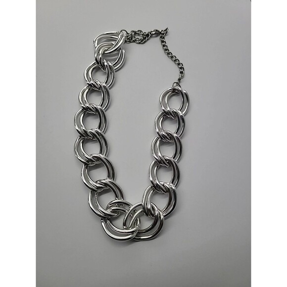 Chunky Silver Tone Link Necklace Oversized Chain Statement Collar - Picture 5 of 10
